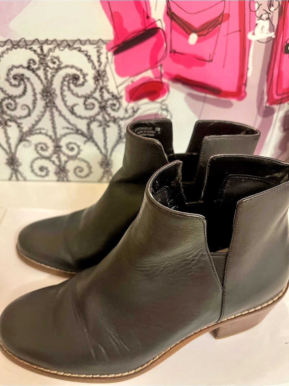 Cole Haan Grand.ØS Signature Black Leather Ankle Booties Stacked Heel Size 5 B